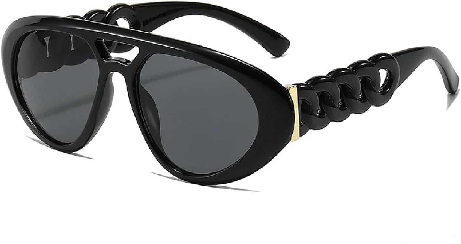 

Солнцезащитные очки с двойной перемычкой большого размера для женщин, винтажные, желто-оранжевые линзы, модные для мужчин, с защитой от УФ-излучения UV400 VVTWSSW, Black-black