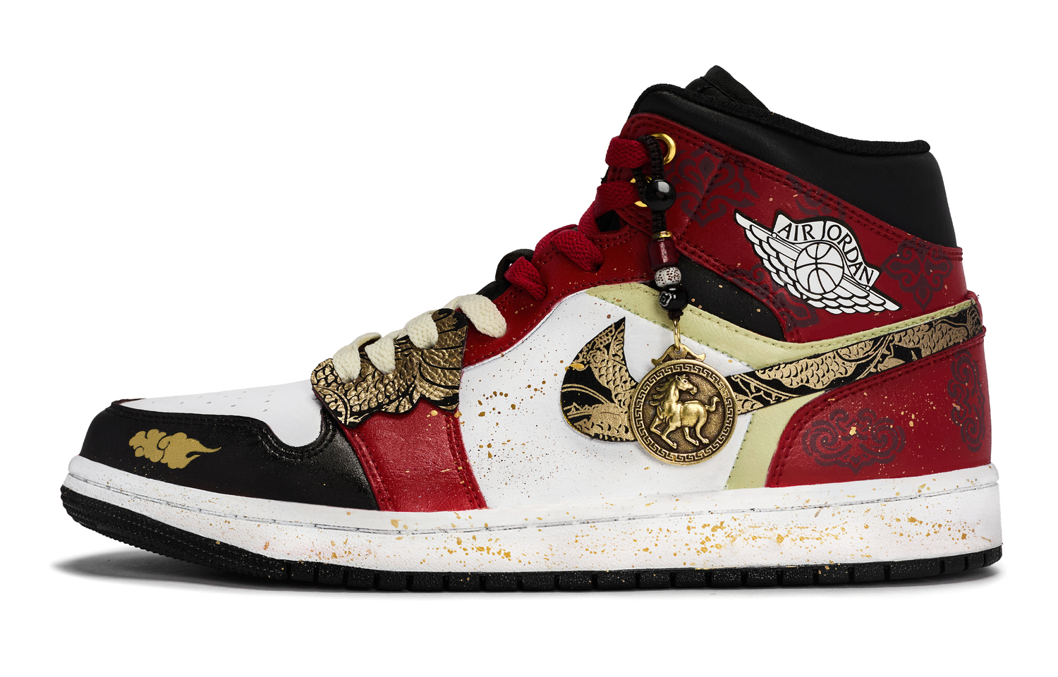 

Jordan Air 1 811 Manufacturing, Ma Yu Chun Xi Mid top Vintage Basketball Shoes Unisex Black White Red