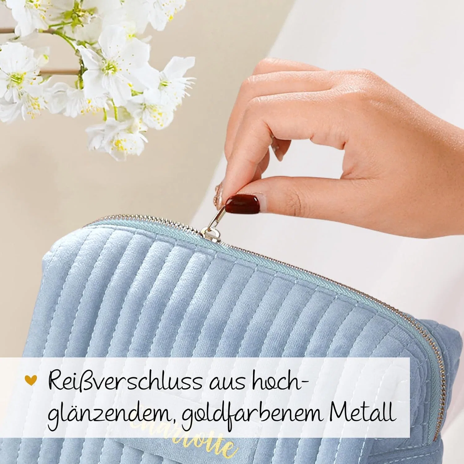 Косметичка из бархата с персонализированным именем от Beauty Kram Love Faith, Blue — фото 2