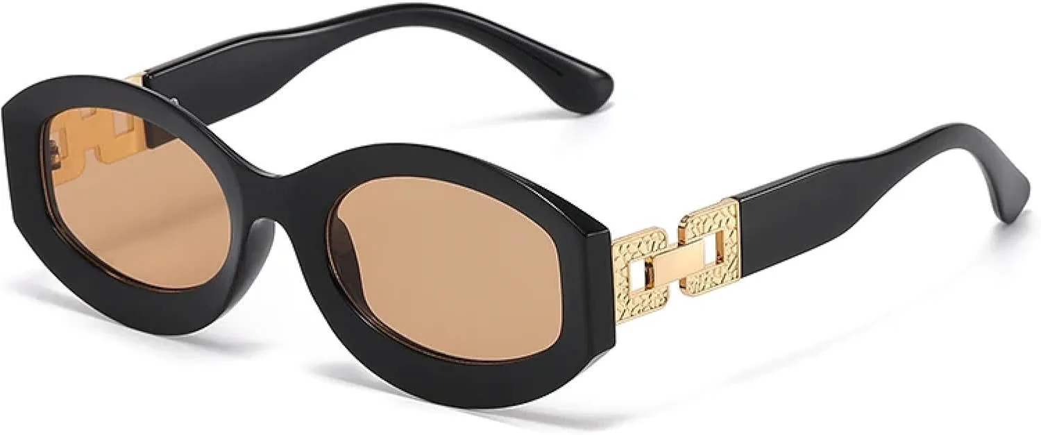 

Овальные винтажные солнцезащитные очки для женщин в стиле ретро, ​​женские солнцезащитные очки, очки для защиты от УФ-излучения UV400 HHZZYVY, Black Brown