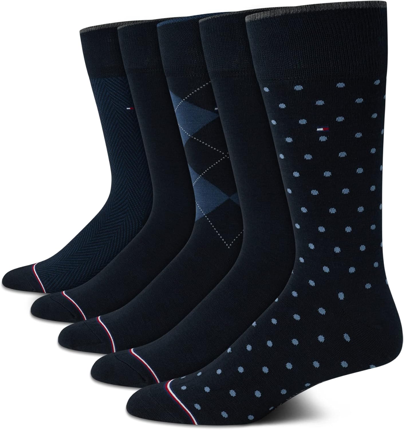 

Мужские носки Tommy Hilfiger под повседневную одежду - 5 пар, легкие, комфортные, из ткани, с укрепленной пяткой - мужские носки под повседневную одежду (7-12), Navy Dot
