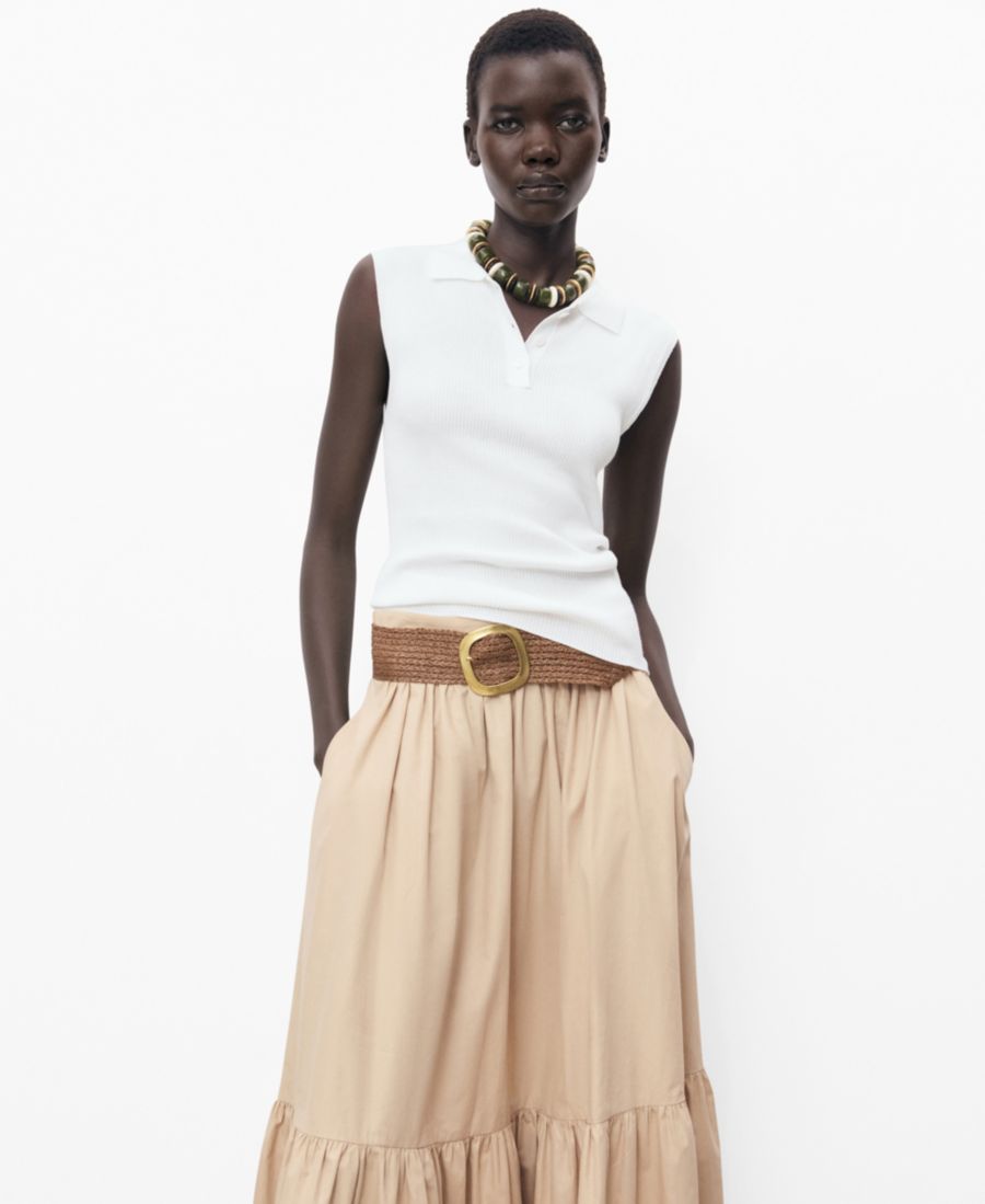 

Женская вязаная блузка с высоким воротником-поло MANGO, White