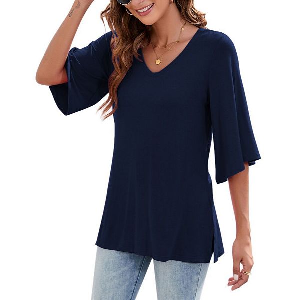 

Женская повседневная блузка с 3/4 рукавом и v-образным вырезом Yesfashion, Navy Blue