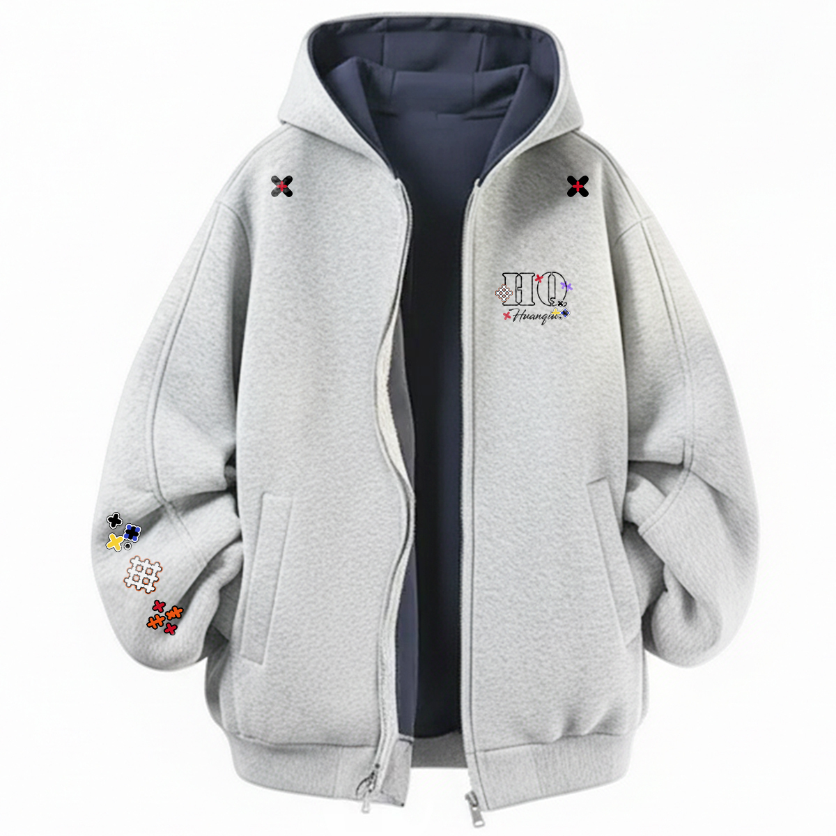 

Толстовка Unisex Hooded Thickened Heavyweight HUANQIU, белый heather серый[heavyweight thickened]
