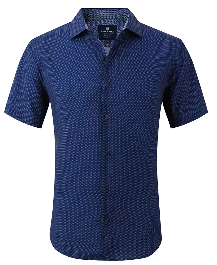 

Мужская облегающая рубашка с коротким рукавом Performance Button Down Tom Baine, синий