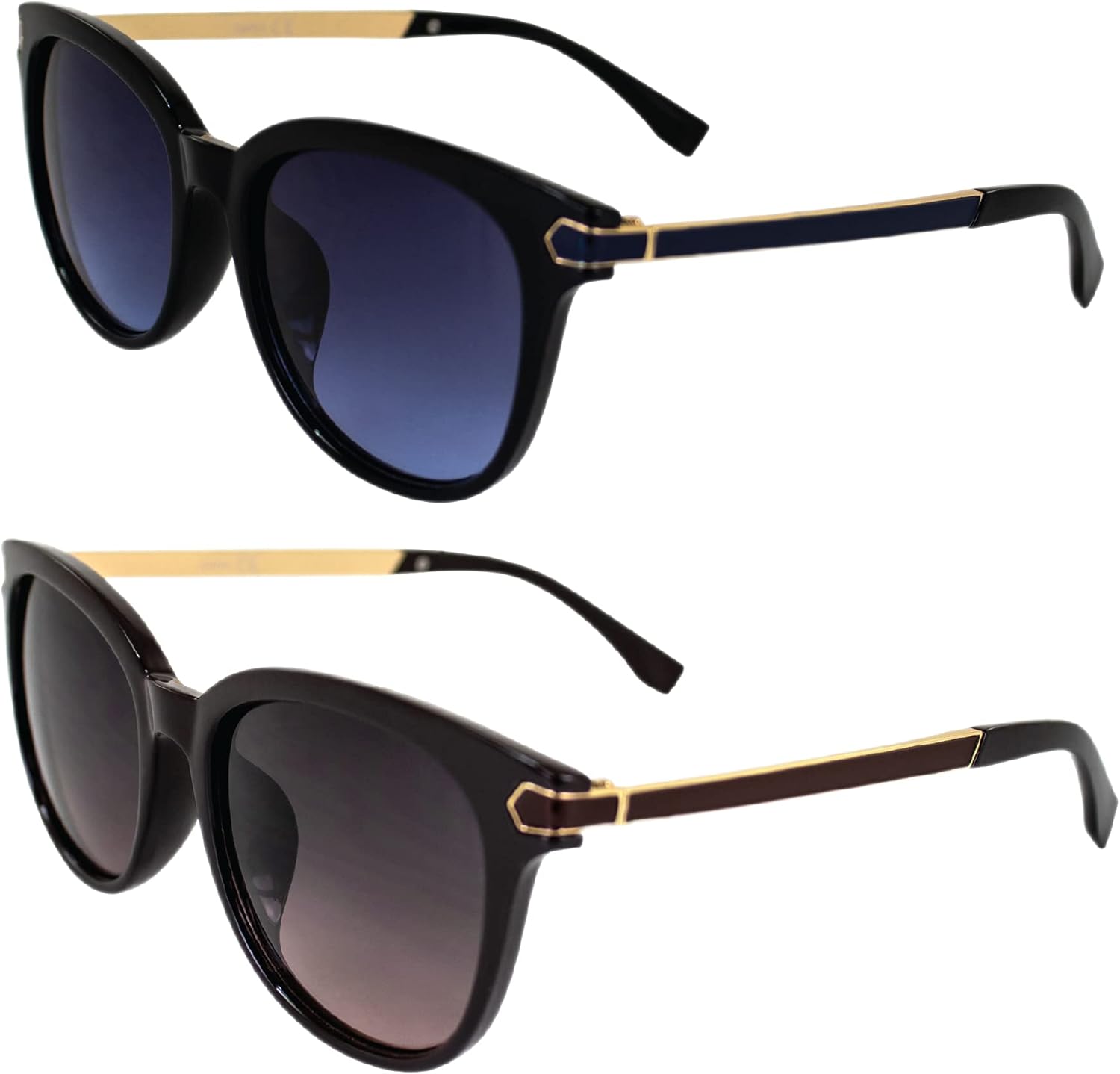 

Солнцезащитные очки AlterImage Allure Fashion Retro для женщин, 2 пары, черная и коричневая оправа, двухцветные металлические дужки и градиентные сине-коричневые линзы, Black-blue/Brown-brown
