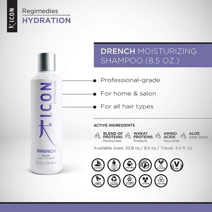K ICON Drench Шампунь с сильным увлажняющим эффектом и антивозрастными ингредиентами 8,5 унций K I.C.O.N — фото 2