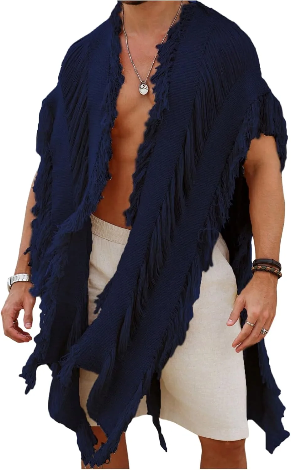 

Мужской вязаный пончо с бахромой Verdusa