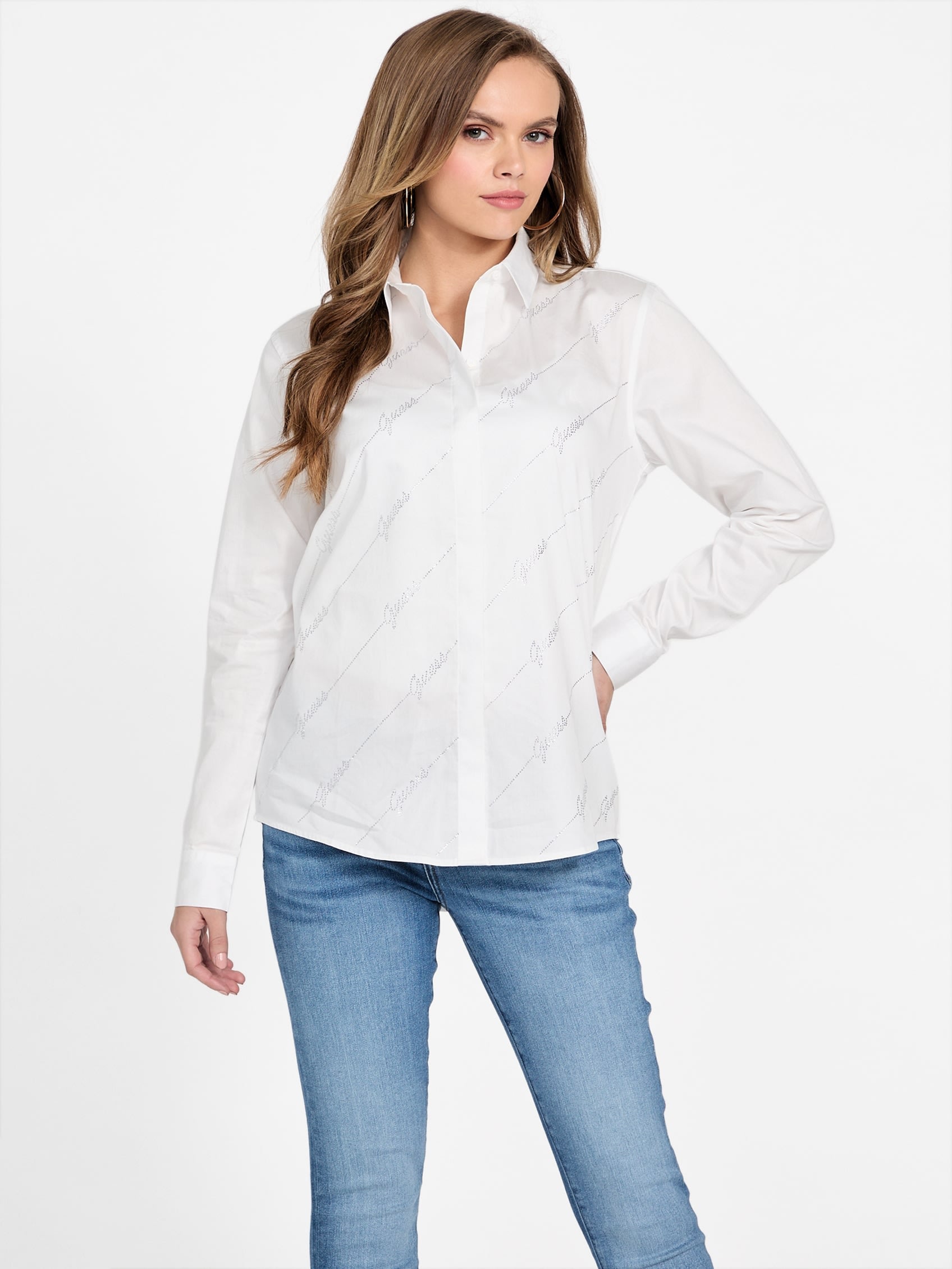 

Рубашка со стразами Korinna Guess Factory, цвет pure white
