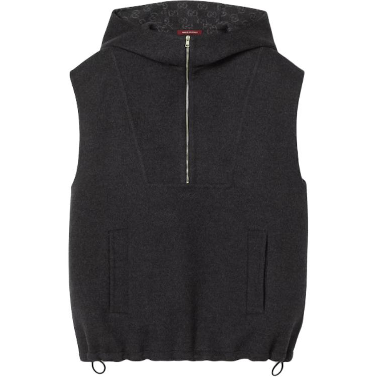 GUCCI Вышитая шерстяная капюшонная безрукавка женская тёмно-серая, Dark Gray — фото 3
