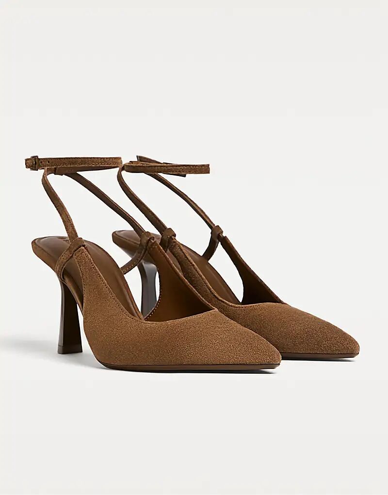 Туфли Stradivarius Split из замши на каблуке бежевого цвета — фото 2