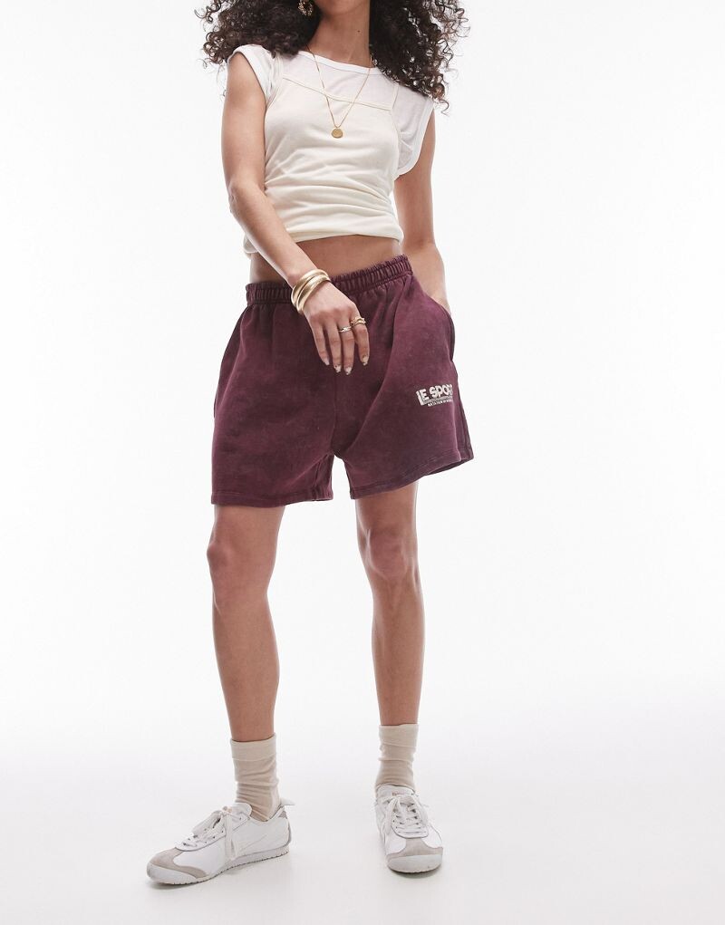 

Бордовые шорты для бега джоггеров Topshop Coord Graphic le Sport