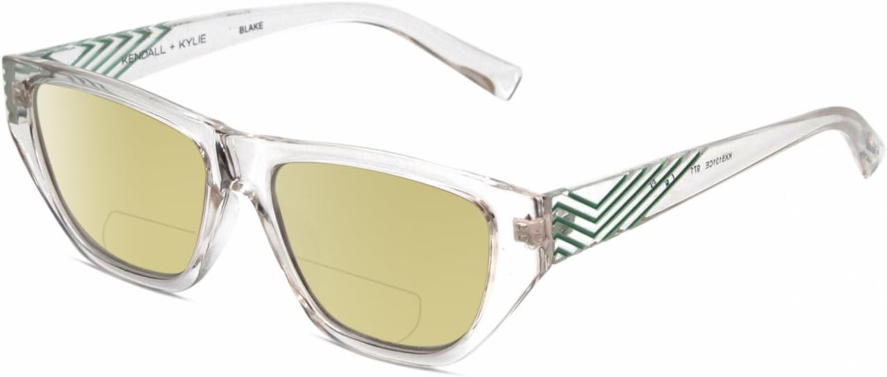 

Солнцезащитные очки Calabria K+K BLAKE прямоугольной формы с поляризацией и бифокальными линзами для чтения, модные дизайнерские солнцезащитные очки для чтения, Clear Crystal Teal/Yellow Lens