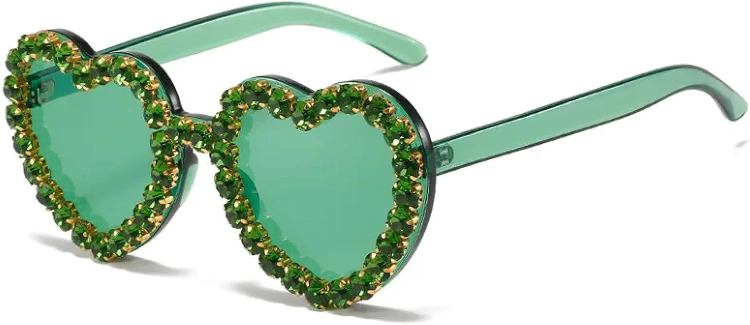 

Женские солнцезащитные очки без оправы с бриллиантами, в форме сердца, украшенные стразами, в тренде, защита от УФ-излучения UV400 UATXTAU, C5green-green