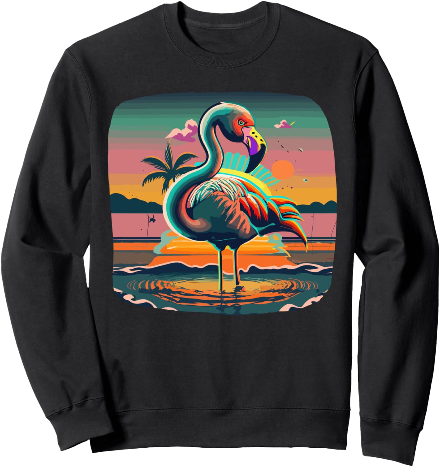 

Толстовка с изображением фламинго в стиле тропического Майами 80-х Flamingo Retro Sunset Co., черный