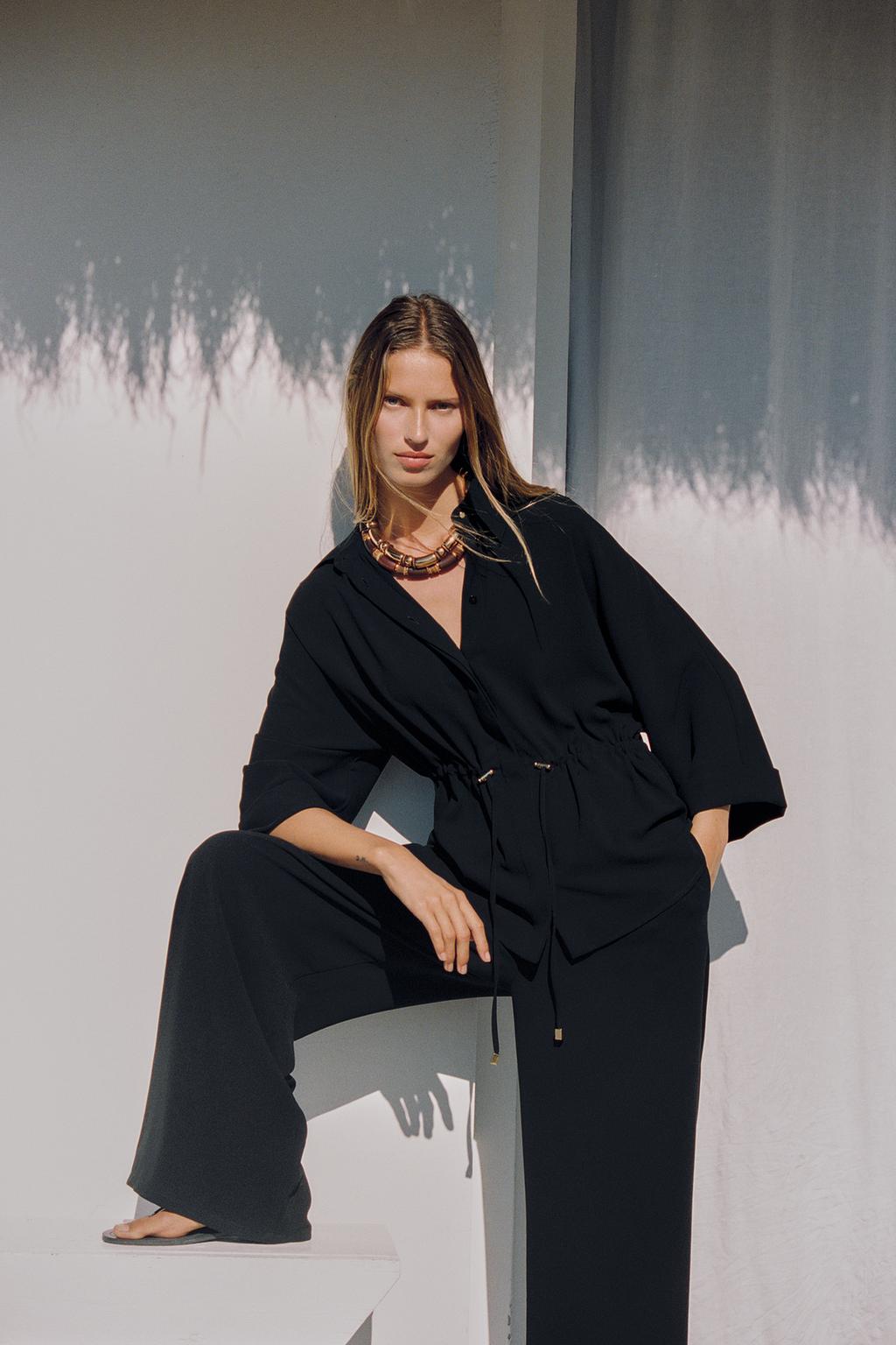 

Собранная рубашка-кимоно ZARA, черный