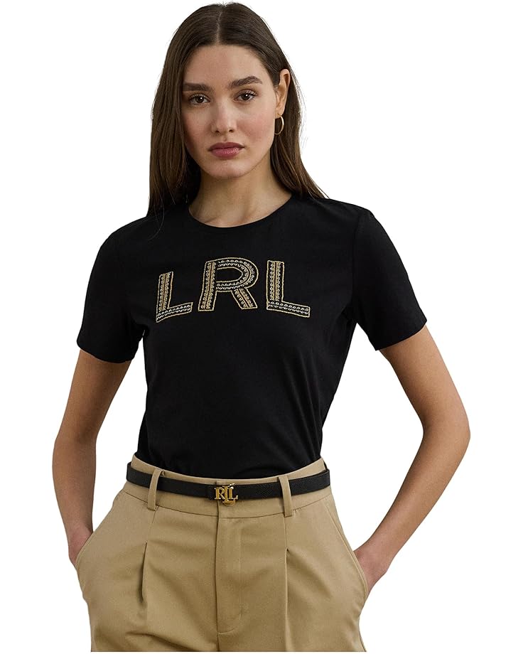

Футболка Lauren Ralph Lauren Petite Beaded-logo Cotton Jersey Tee, черный