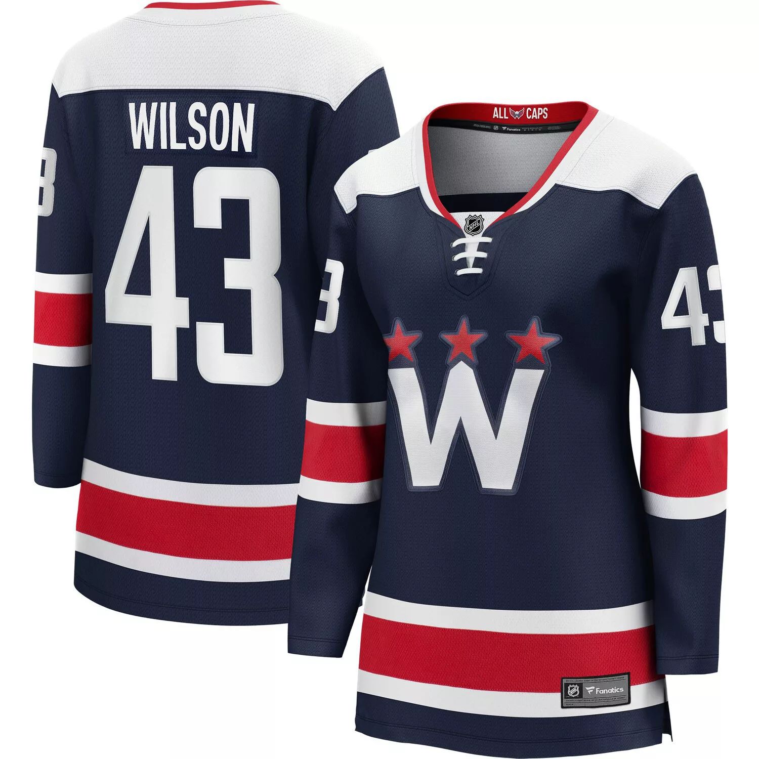 

Женская футболка Fanatics с логотипом Tom Wilson Navy Washington Capitals Alternate 2020/21 Premier Breakaway Player Fanatics