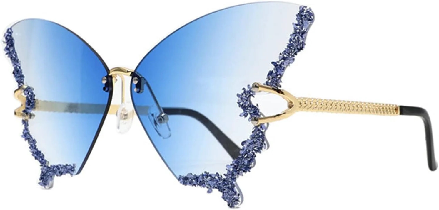 

Солнцезащитные очки Willochra Luxury Diamond Butterfly для женщин, винтажные, без оправы, большого размера, с защитой от УФ-излучения UV400, 2pcs-blue&yellow