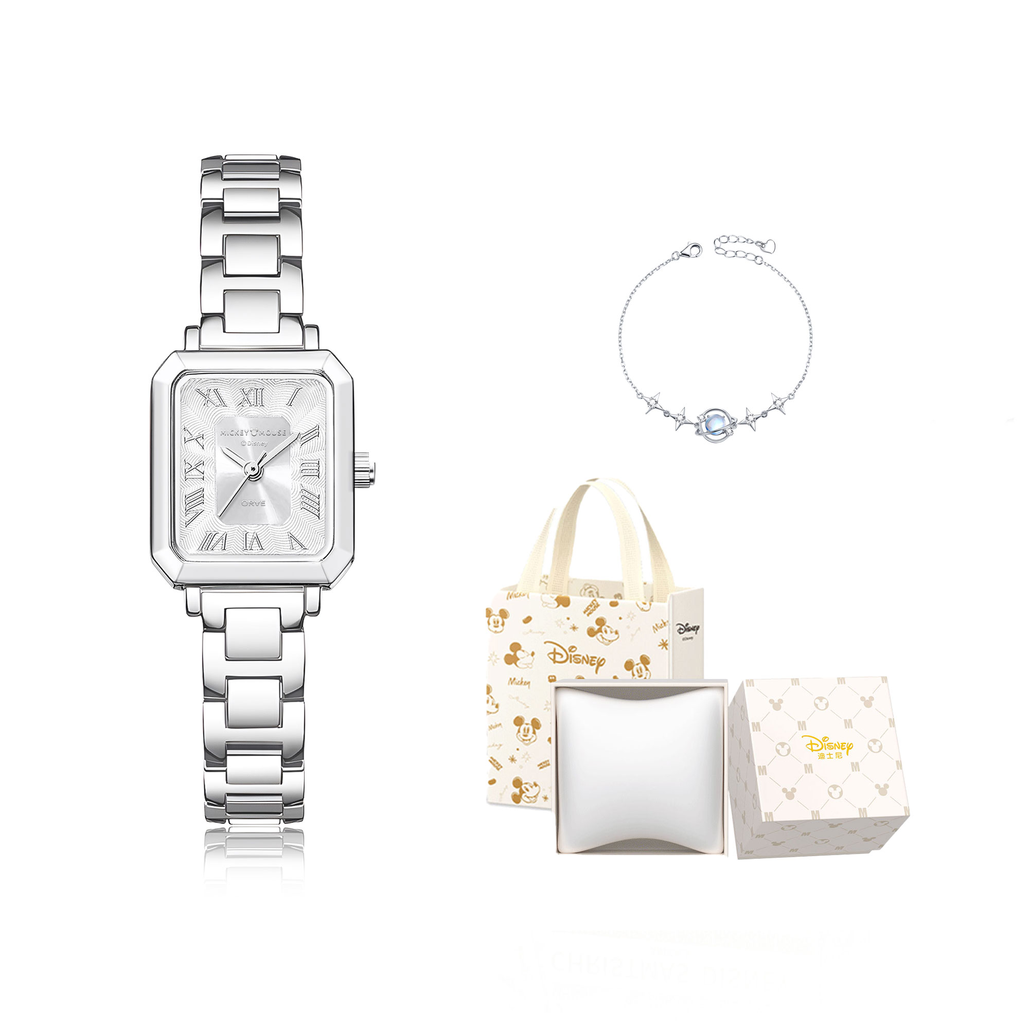 

Disney Часы женские Mickey Mouse с кварцевым механизмом, ремешок из сплава, розовый циферблат