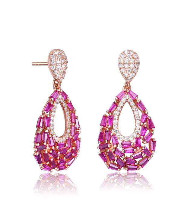 

Очаровательные серьги-подвески из стерлингового серебра в форме груши с багетом и круглыми кубическими цирконами Genevive, pink