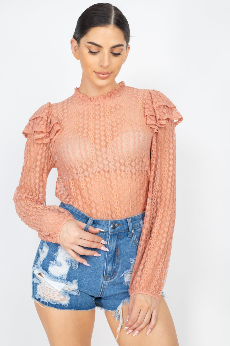 

Прозрачный кружевной топ с оборками FASHNZFAB, цвет dusty sand