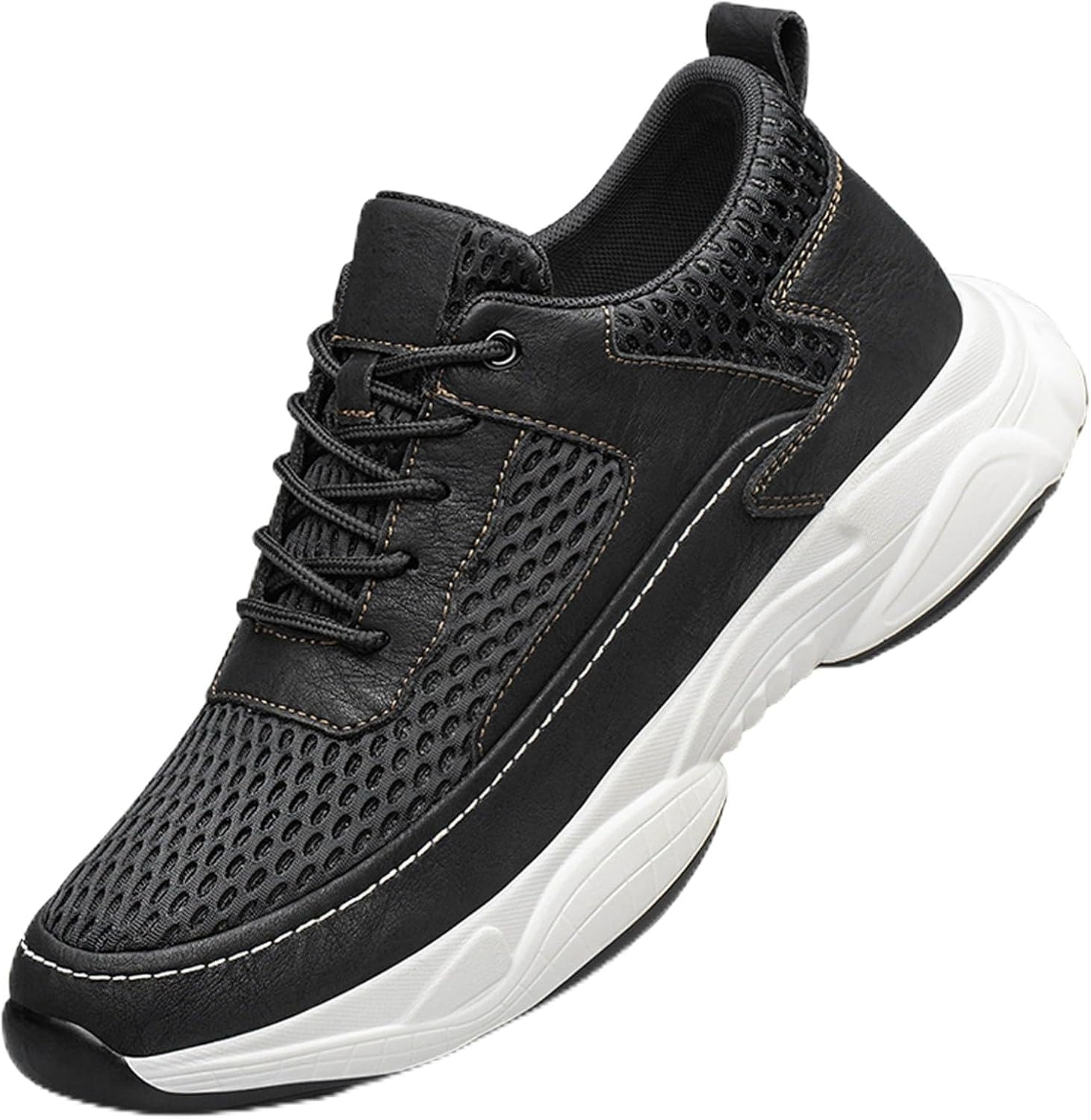 

Кроссовки для мужчин с увеличением роста, модный однотонный спортивный беговой обувь, дышащая сетка, легкие Generic, черный