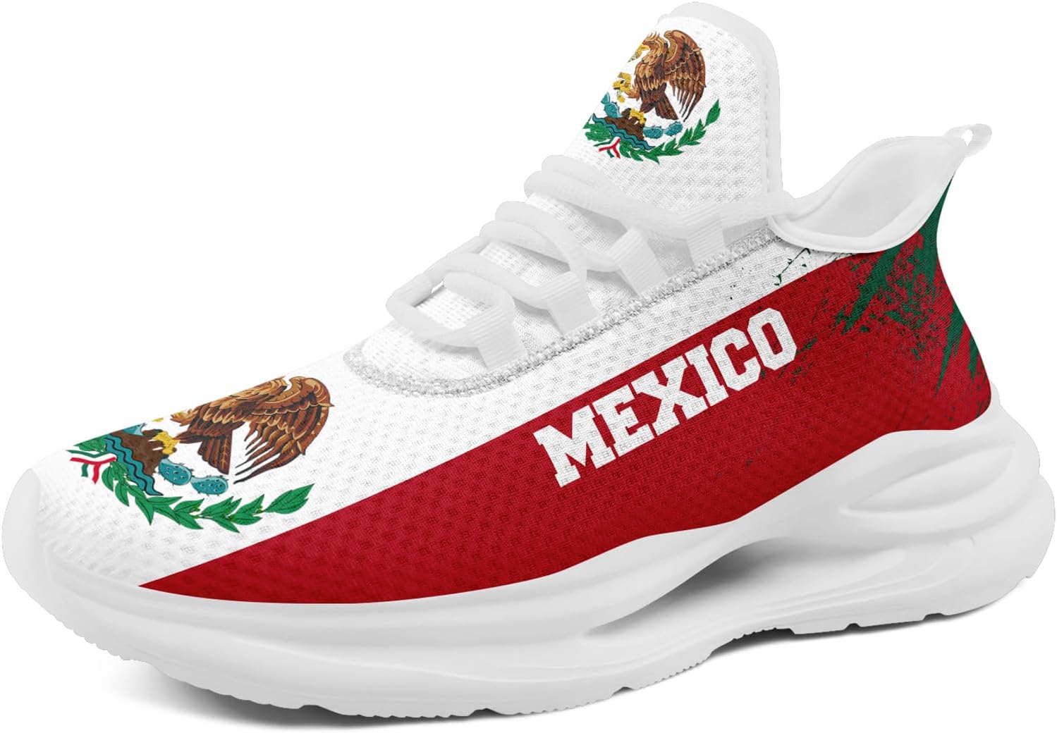 

Кроссовки с флагом Мексики - Дышащие легкие беговые кроссовки с EVA подошвой - Патриотическая обувь для мужчин и женщин Awsole, белый/красный/зеленый
