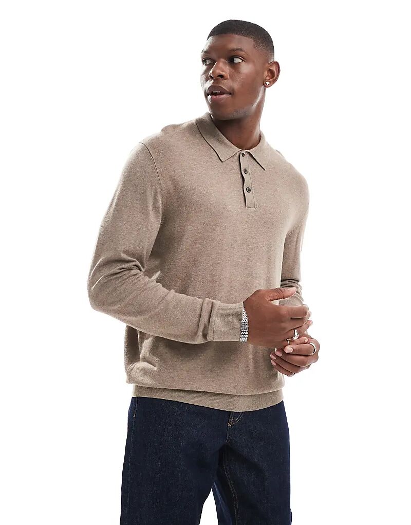 

Трикотажное поло на пуговицах светло-коричневого цвета Jack & Jones