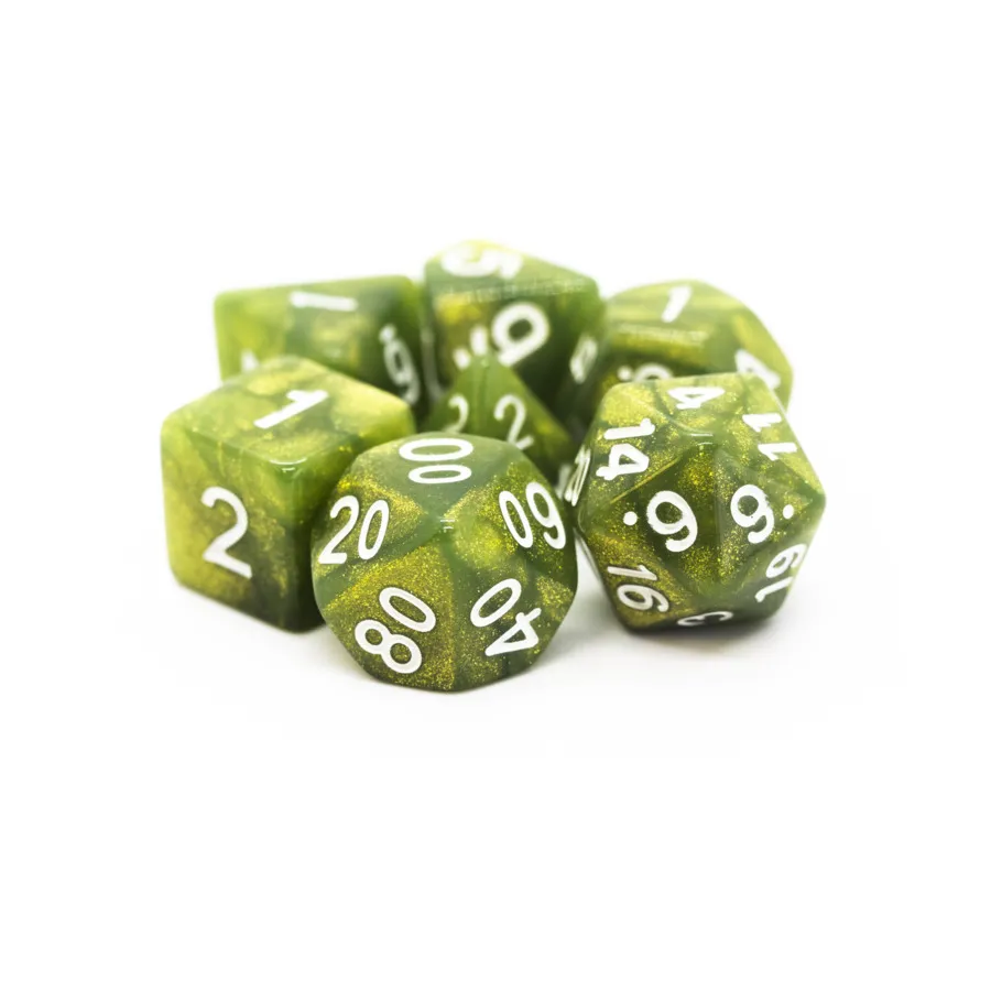 

Poly Set Shimmer Green с белым (7), Acrylic-Resin Dice - Pearl Drop