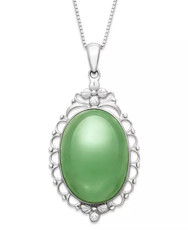 

Ожерелье с овальным кулоном из окрашенного зеленого жадеита из стерлингового серебра Macy'S, jade