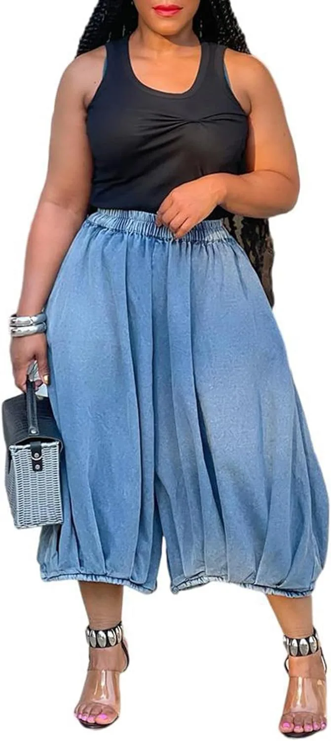 

Женские джинсы-капри Famnbro с высокой талией, стрейч, широкие