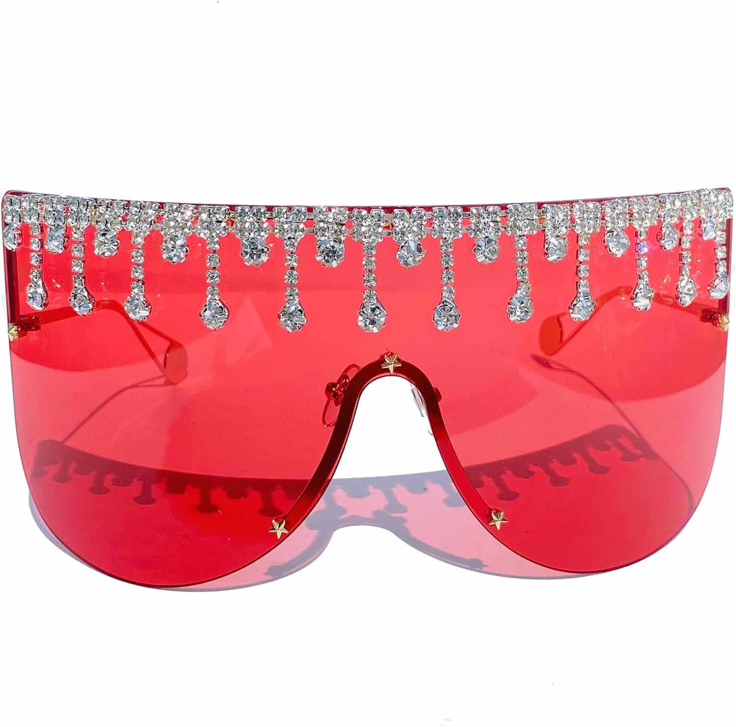 

Большие цельные солнцезащитные очки с кисточками для женщин, модные солнцезащитные очки со стразами и кисточками, украшенные кристаллами и бриллиантами, для вечеринок mincl, Red