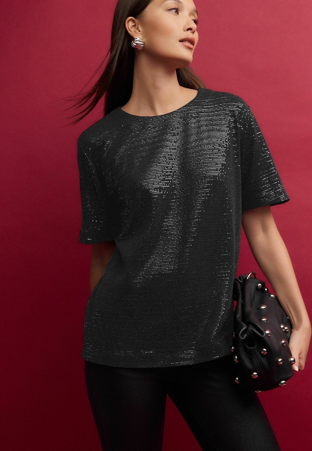 

Футболка с принтом PETITE FIT SEQUIN Next, черный
