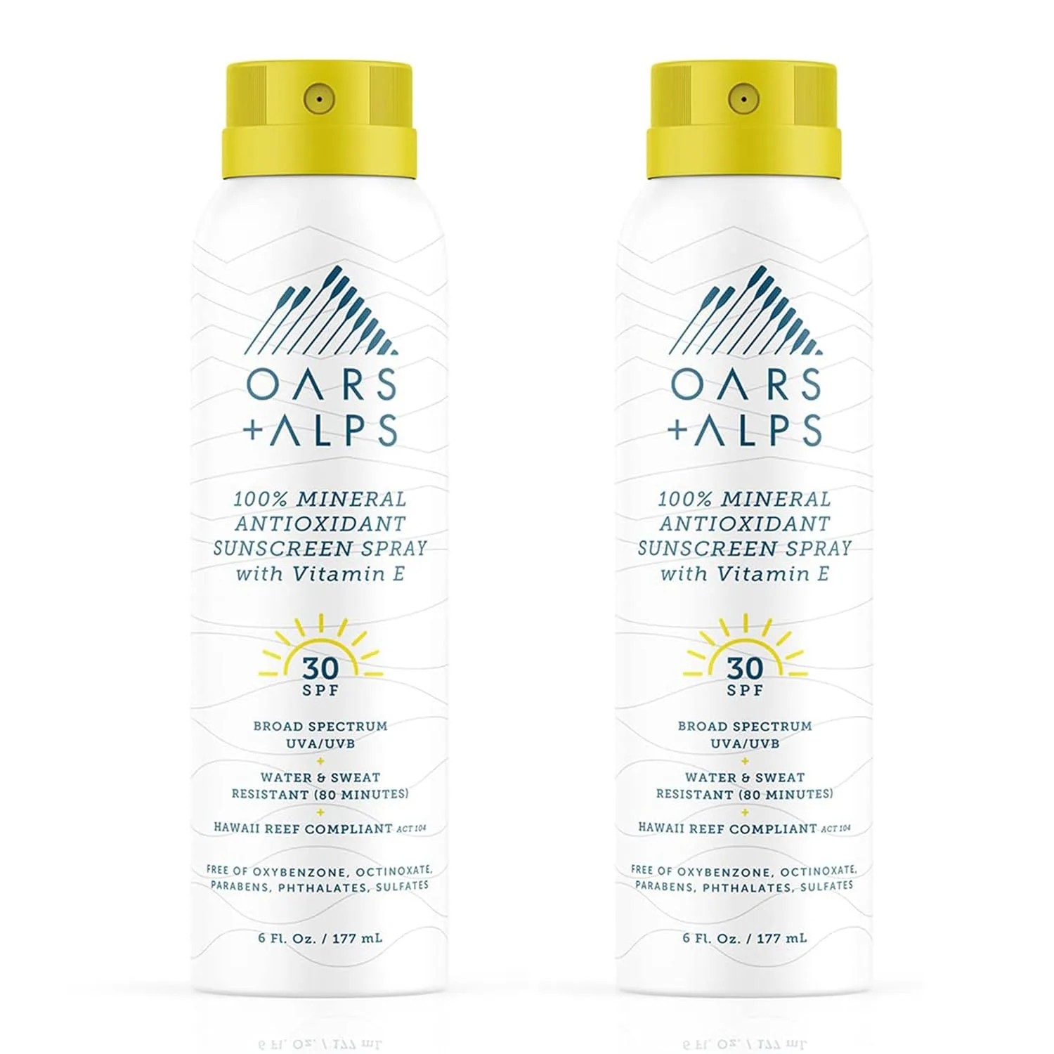 Минеральный солнцезащитный спрей Oars + Alps SPF для лица и тела, обогащенный витамином Е и антиоксидантами, водо- и потоустойчивый, подходит для всех типов кожи, легкий, увлажняющий. 177 мл (2 шт.), Clear