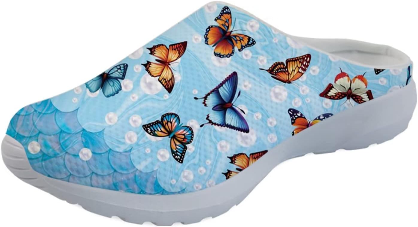 

Женские слипоны-мюли Forchrinse Black Bat Cobweb, мужские садовые сабо, сетчатые прогулочные туфли для повседневной носки, работы и спортзала, Colorful Butterfly Pearls