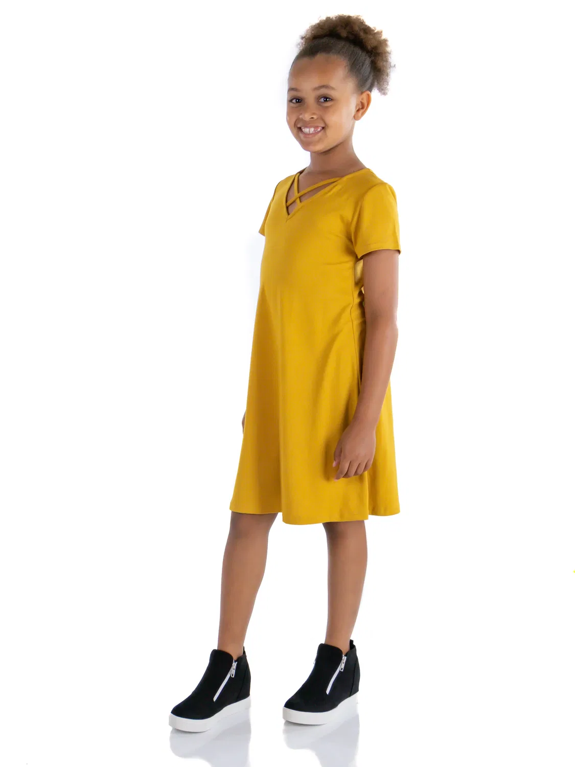 Платье-футболка с коротким рукавом для девочек 24sevenkid 24seven Comfort Apparel, желтый — фото 2