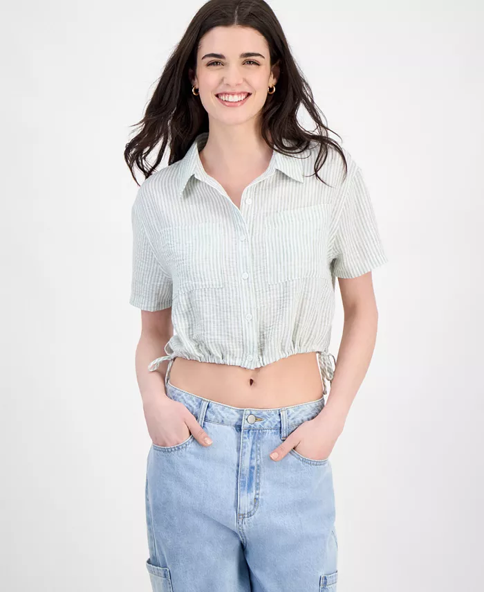 

Женская укороченная блуза с полосками и завязками по бокам Juniors' Cropped Stripe Side-Tie Ultra Flirt, зеленый