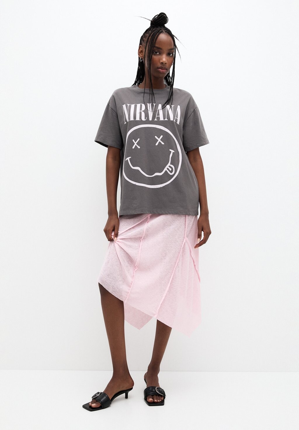 

Футболка с принтом NIRVANA PULL&BEAR, темно-серый