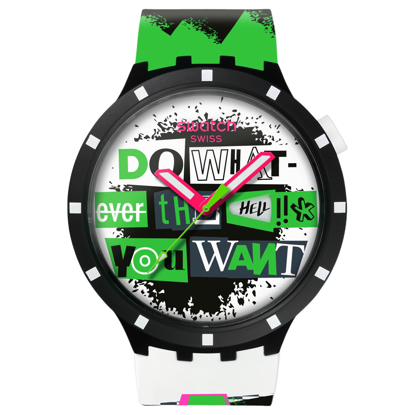 

SWATCH Часы NO RULES Quartz Movement Unisex Watch 47mm Multicolor Watch Dial Botanical Ceramic Watch Case Silicone Strap, Multicolor Watch Dial