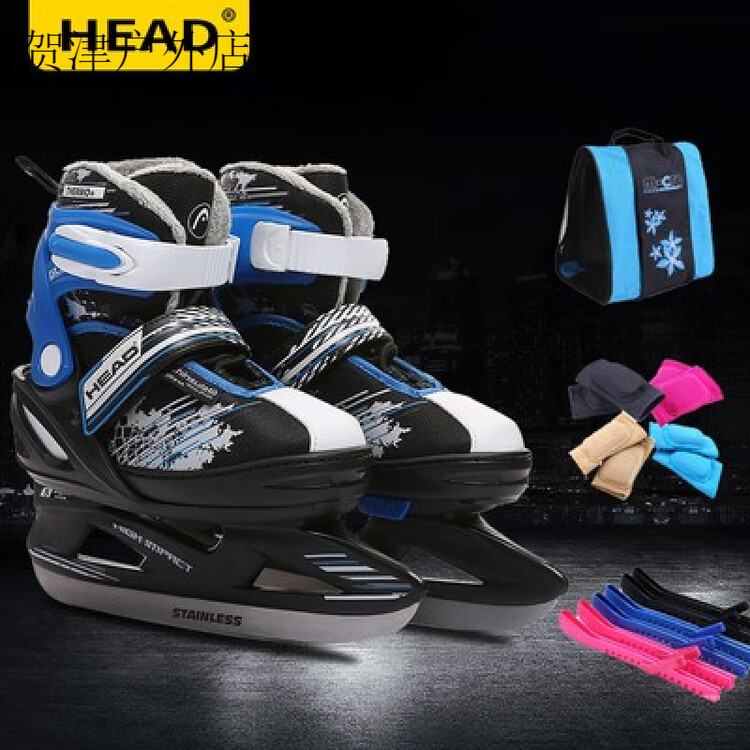 

HEAD Коньки для фигурного катания детские австрийские adjustable over heels, теплые для начинающих, с сумкой, чехлами и наколенниками, синие, размер M [31-36]