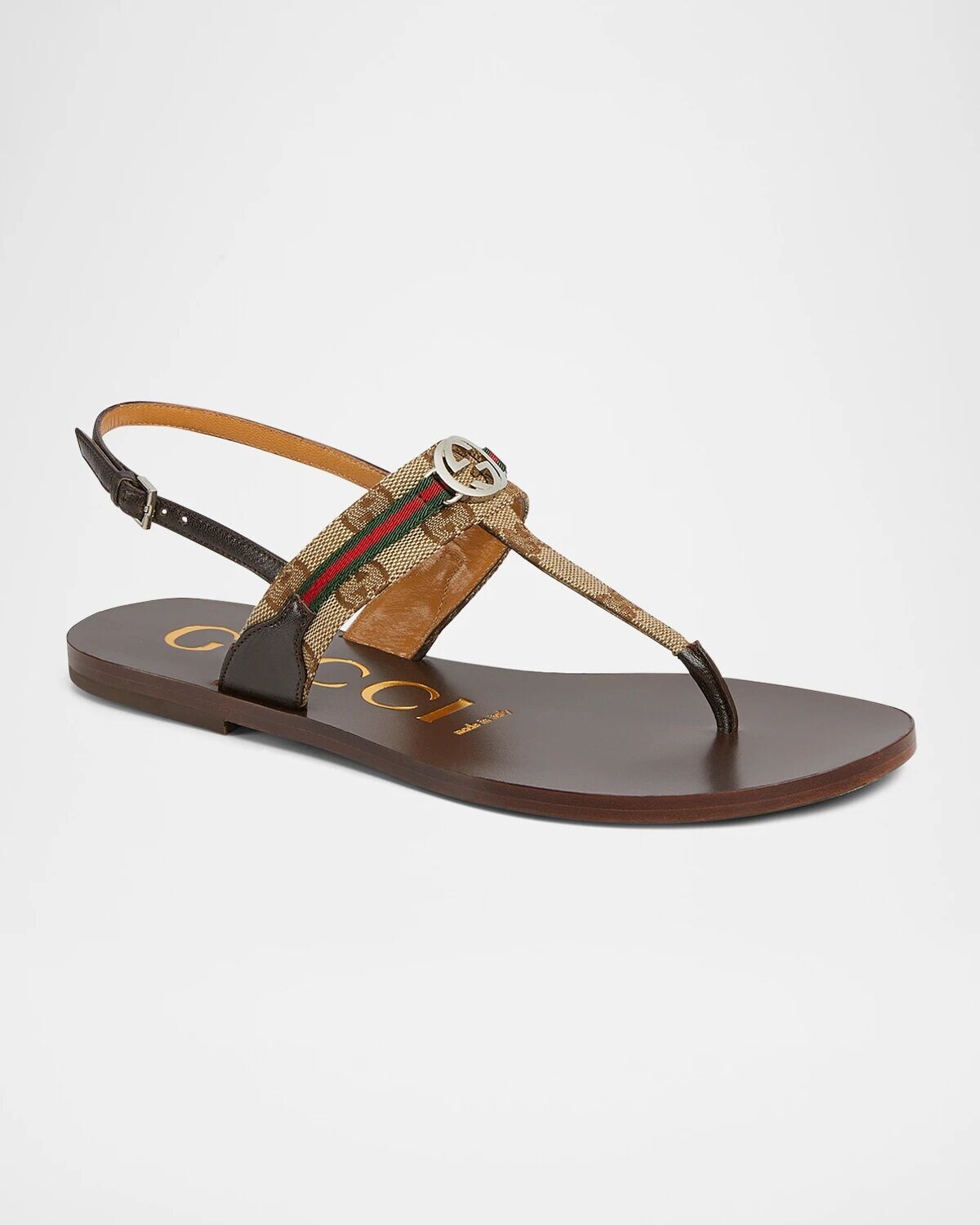 Сандалии Kika с ремешками на пятке на плоской подошве с узором GG Gucci, цвет Beige Ebony — фото 2