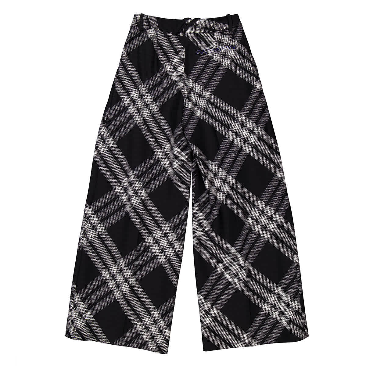 Широкие шерстяные брюки-бойфренды в клетку Burberry, Monochrome Ip Check — фото 2