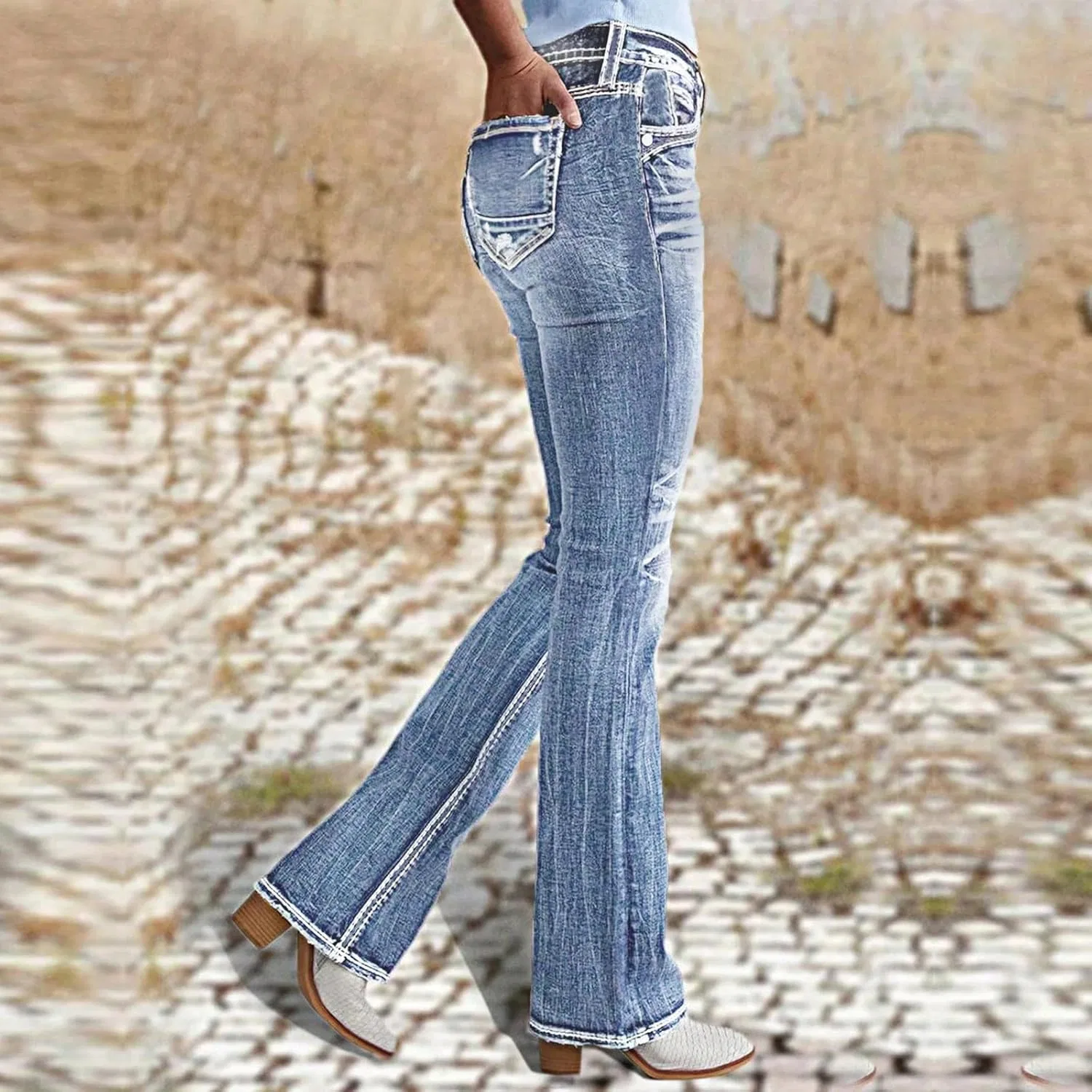 Джинсы bootcut mid rise, голубой — фото 3