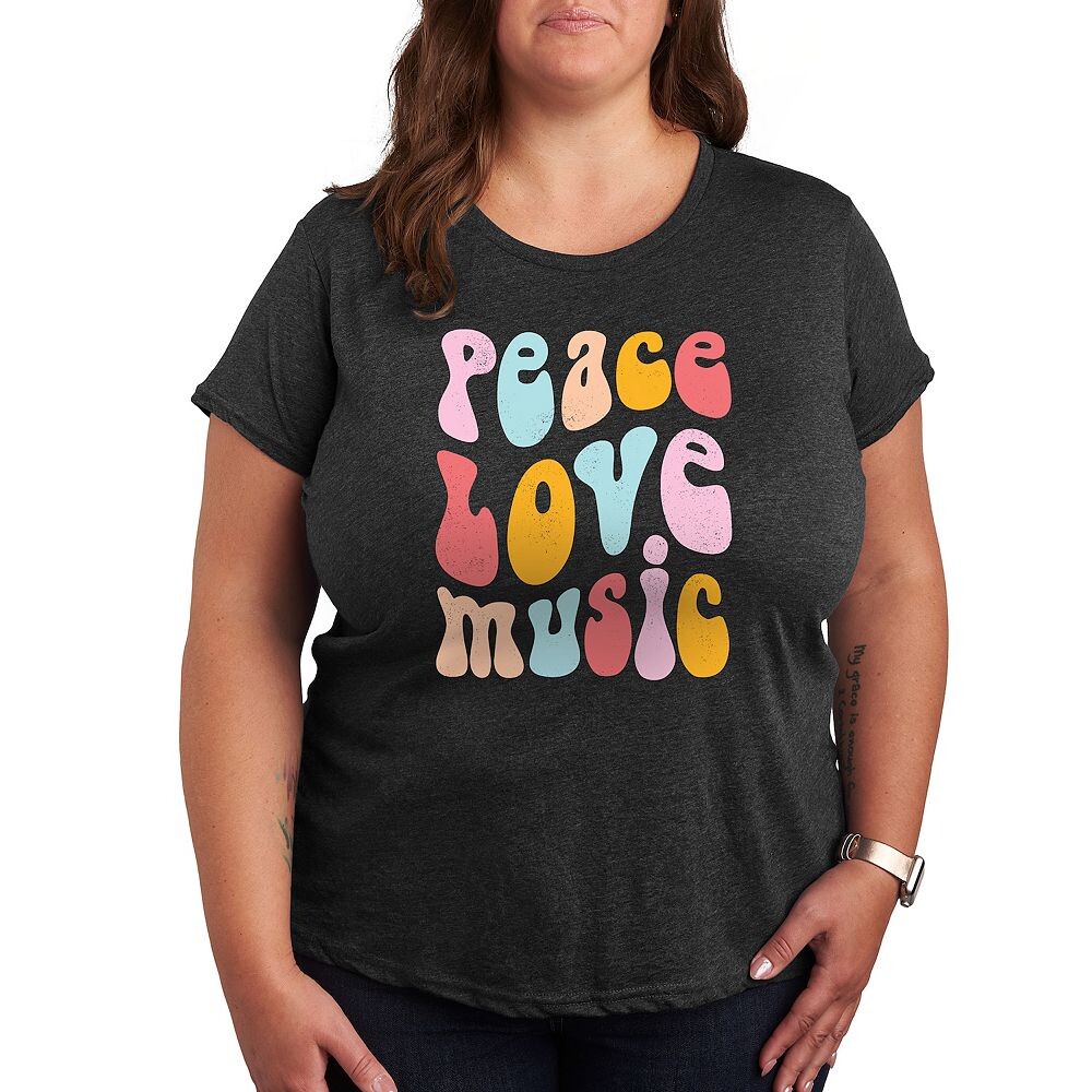 

Футболка Plus Peace Love Music с потертым рисунком, цвет Heather Charcoal