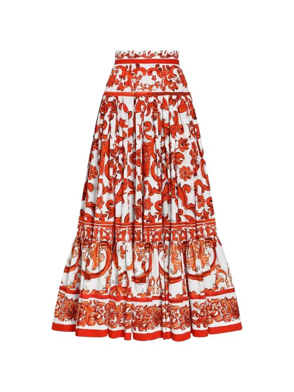 Длинная юбка из поплина с майоличным принтом Dolce & Gabbana, белый
