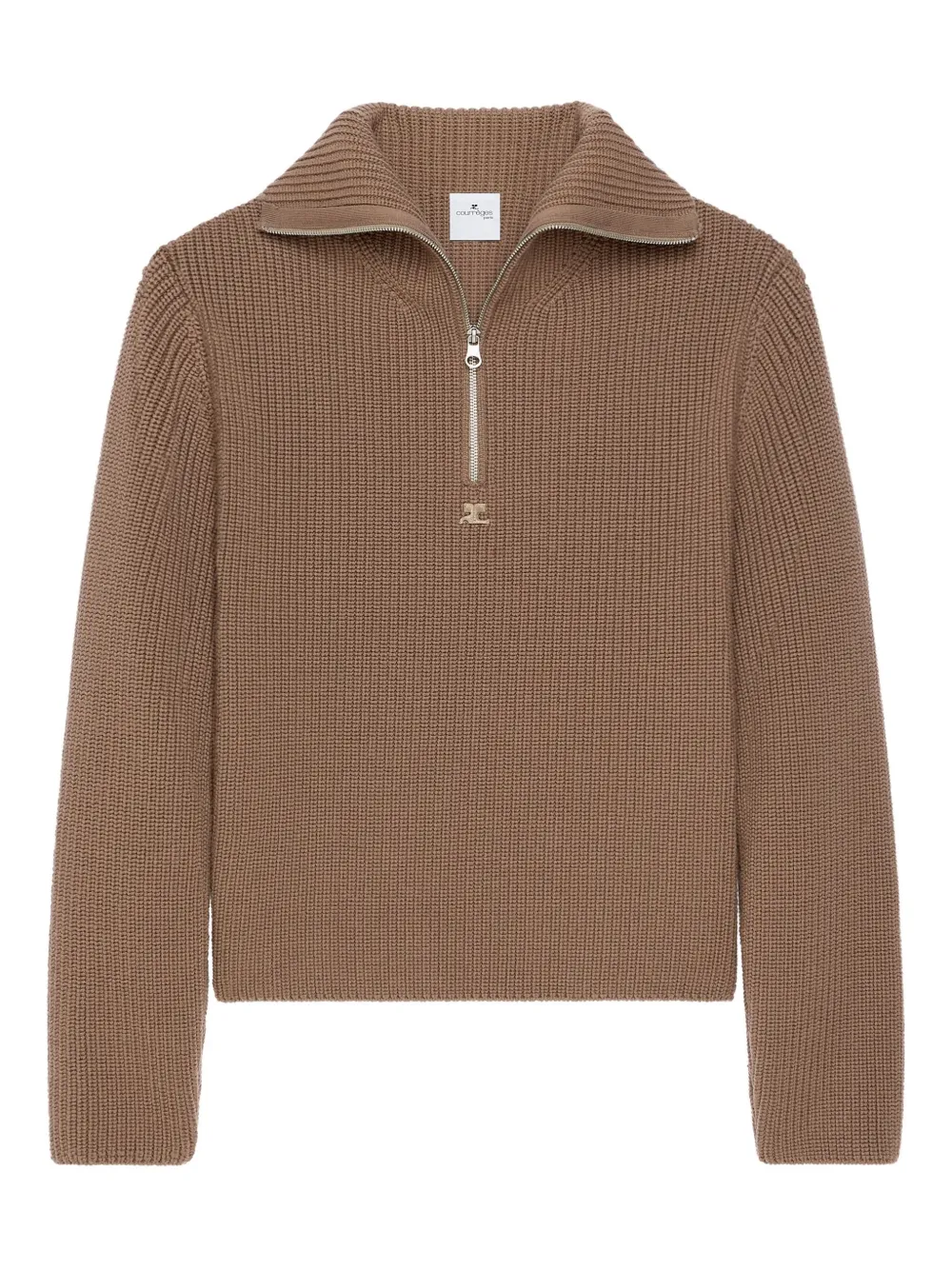 

Свитер в рубчик с воротником на молнии Courrèges, коричневый