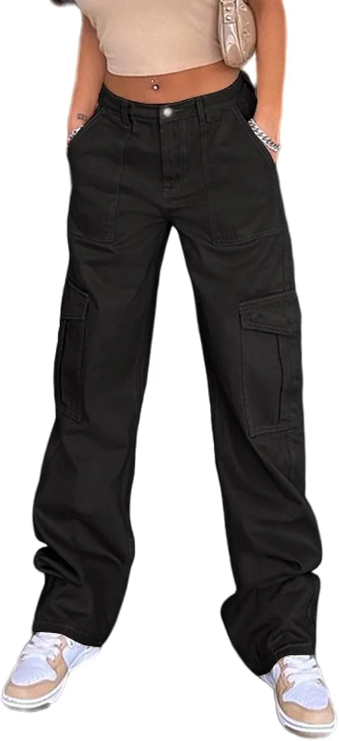 

Perbai женские багги карго джинсы low rise wide leg