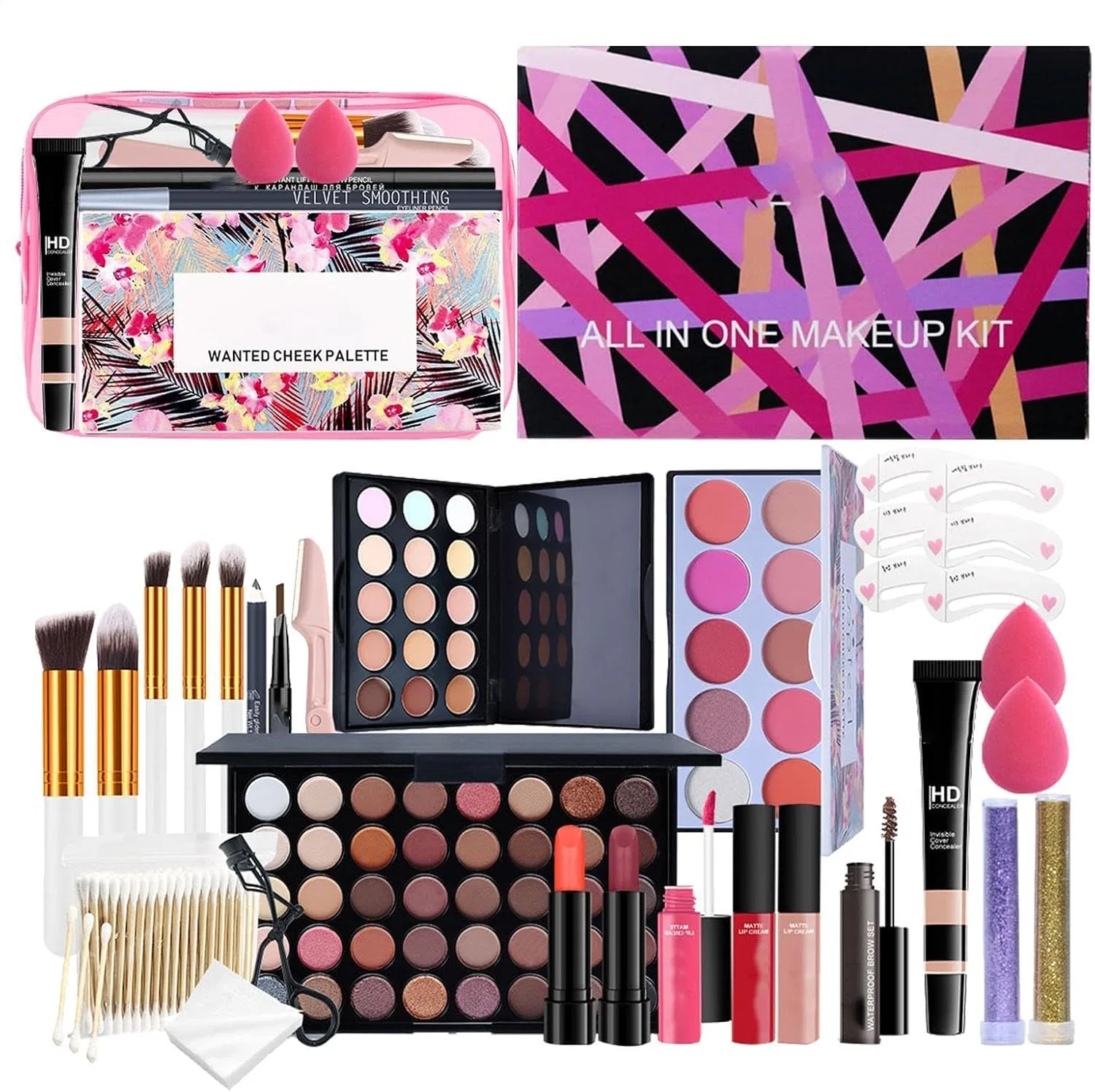 Набор косметики Complete Makeup Kit 24 Pieces Zynphancer в дорожной сумке черный