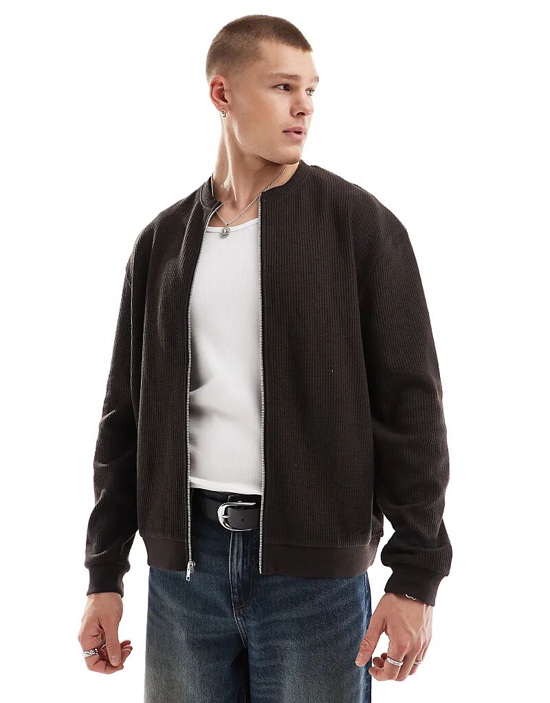 

Кардиган свободного кроя с вафельной отделкой ASOS DESIGN темно-коричневого цвета